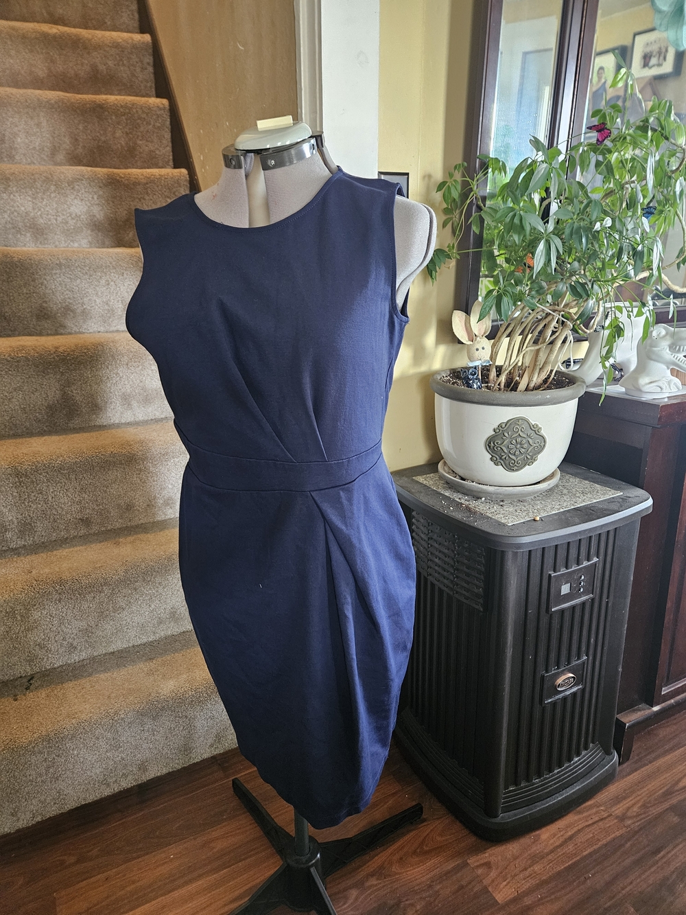 Mystic Navy Sleeveless Sheath Midi Dress